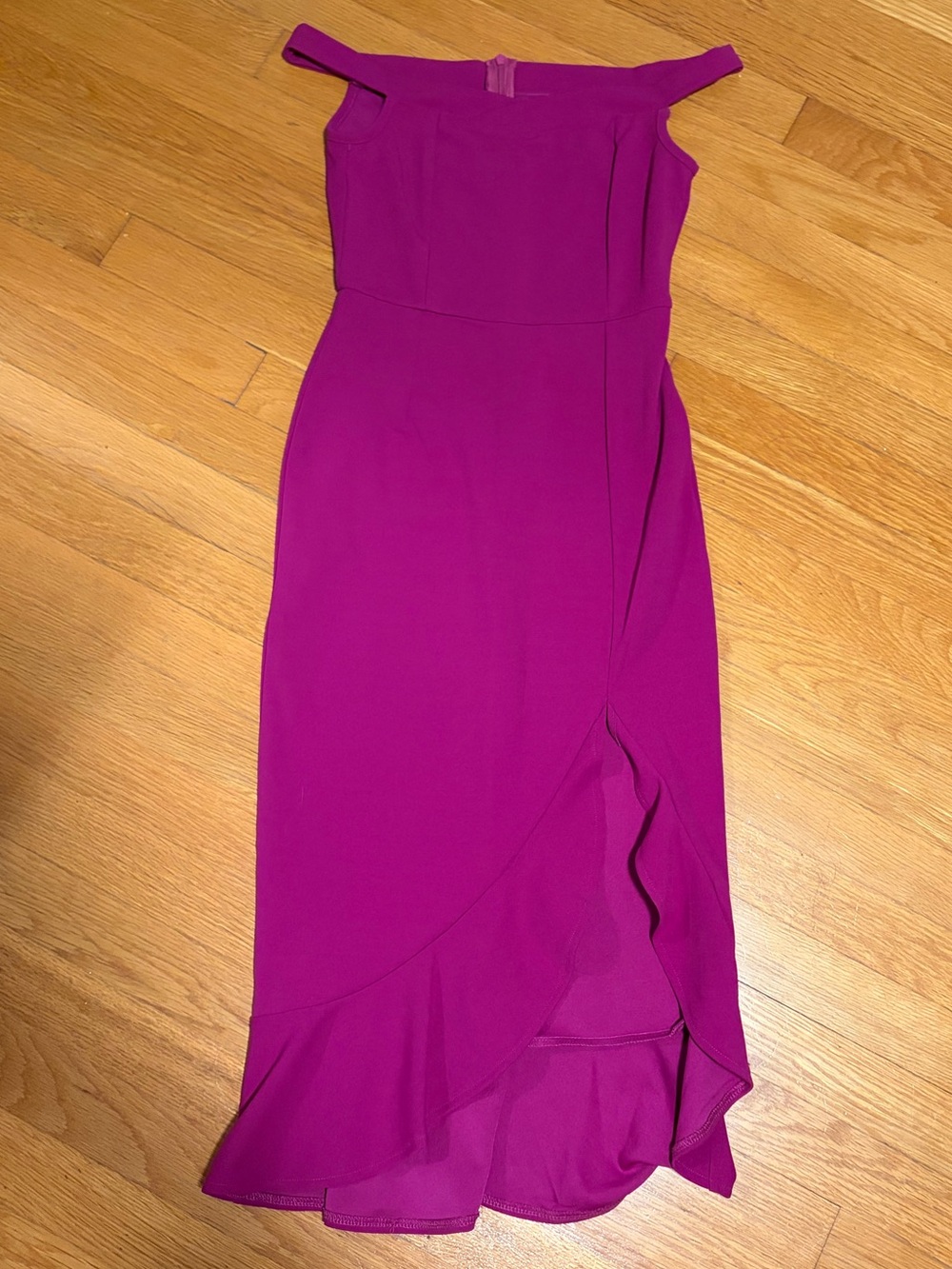 Amazon Off-Shoulder Ruffle-Trim Midi Dress in Magenta